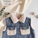 80-140 cm Winter Mädchen Jungen Dicke Warme Fleece Weste Baby Kinder Kinder Jeans Denim Weste
