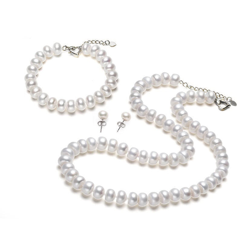 Klassische Perlenschmuck-Sets echte natürliche Süßwasserperlen Schmuck 925 Sterling Silber Ohrringe Armband Halskette für Frauen