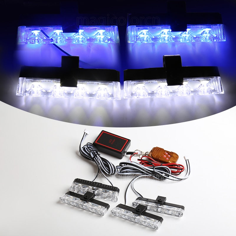 Grill Car Police LED Light Strobe Red Blue Emergency  Remote Wireless Control Flash Signal Fireman Beacon Warning Lamp
