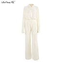 Mnealways18 Beige Plissee Hose mit weitem Bein Damenhose Mode 2022 Beiläufige Lose Hose Bürodame Elegante Lange Palazzohose