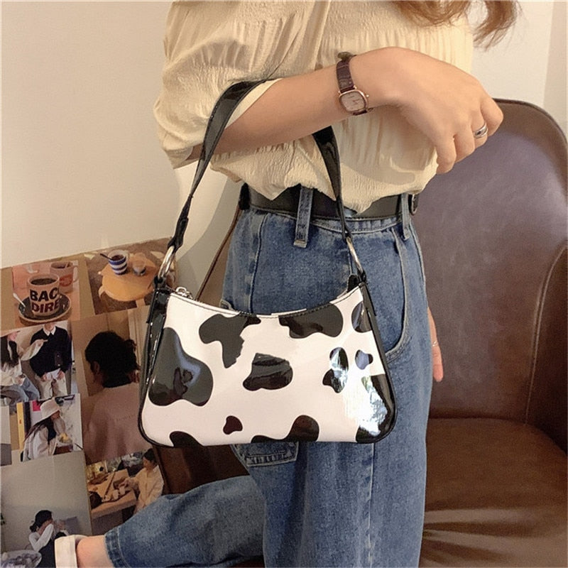 Retro Cow Pattern Women Messenger Handbags sac harajuku PU Leather Street Casual Solid Zipper Shoulder Bags Bolsa Mujer 2020 New