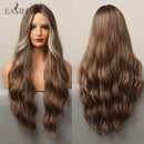 EASIHAIR Lange Schwarze Synthetische Perücken für Frauen Mittelteil Perücken Natürliches Haar Wellige Perücke Cosplay Hitzebeständige Schwarze Haarperücke