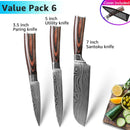 Cuchillo de cocina 1-9 Uds cuchillos de Chef 7CR17 440C acero inoxidable de alto carbono Damasco dibujo Gyuto Cleaver Set rebanador cuchillo Santoku