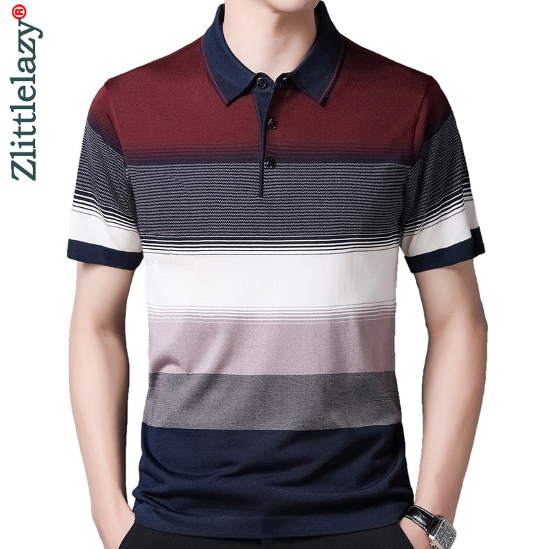 2022 Brand Short Sleeve Polo Tee Shirt Men Casual Summer Striped Men&