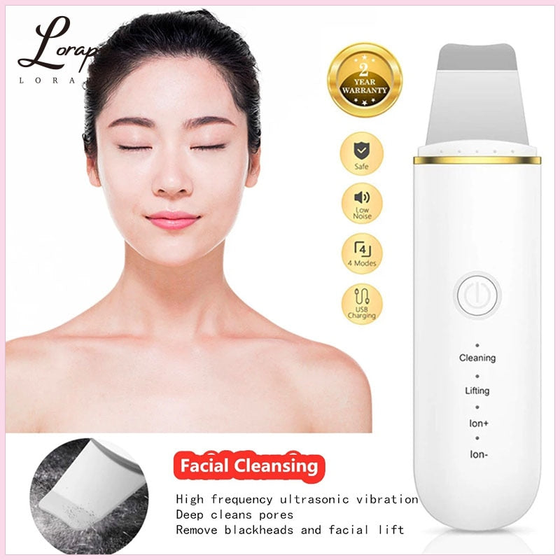 Ultrasonic Skin Scrubber Deep Cleansing Facial Cavitation Peeling Cleansing Spatula Exfoliating Beauty Ultrasonic Cleaner