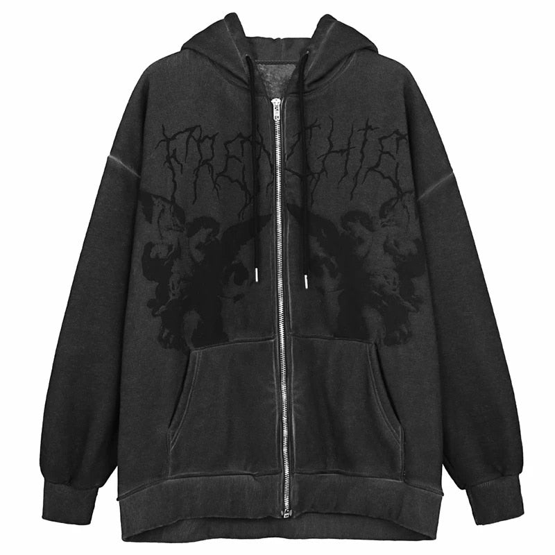 Hip Hop Streetwear Frauen Hoodies Goth Angel Dark Print Reißverschluss Jacke Mantel Harajuku Y2K Kapuzenoberteil Kleidung Männer Frauen Punk Outwear