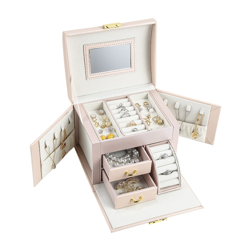 Casegrace, cajón grande, cajas de joyería, caja de joyería de cuero PU, organizador de terciopelo, pendiente, anillo, collar, caja de almacenamiento de joyas, ataúd