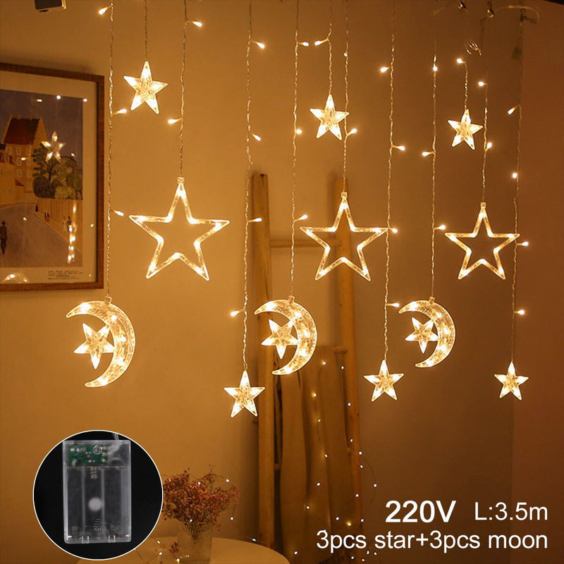 Eid Mubarak Star Moon Led Curtain Garland String Lights Ramadan Decoration Islam Muslim Party Decor Eid Al Adha Gifts Eid Lights