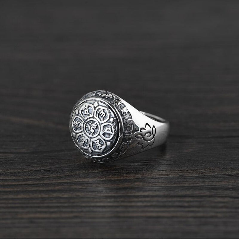 Anillo de moda Mantra de seis palabras de plata pura para hombres y mujeres, anillos Retro budistas de plata Real para pareja, anillo de plata 925, regalo de joyería