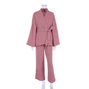 100% Baumwolle Damen Nachthemd Robe Pyjama Sets Flare Nachthemd Hosenanzüge Tropfenärmel Set Frau 2 Stück Bademantel für Frauen