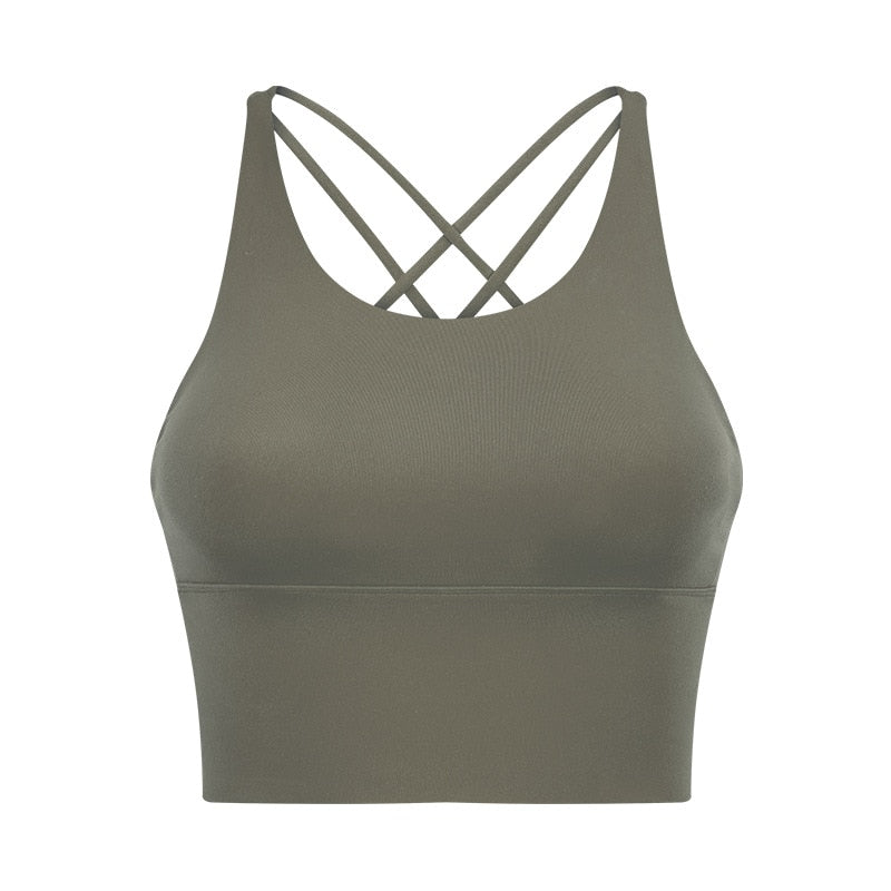 Solid Spaghetti Straps Cross Back Yoga Gym Crop Top Women Running Sport Bra Padded Activewear Exercise Fitness Cropped Tank Tops