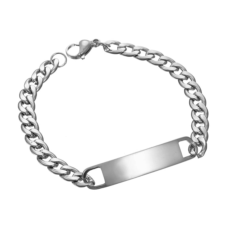 Pulsera de cadena de barra con palabras personalizadas a la moda para hombre, brazalete ajustable de acero inoxidable con grabado de nombre, joyería para fiesta