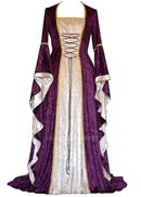 Disfraz de princesa de corte Retro Medieval europeo para mujer de Halloween, vestido largo elegante con cuello cuadrado de bruja, ropa de mascarada