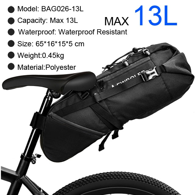 NEWBOLER Bike Bag Waterproof 13L Large Capacity Bicycle Saddle Bag Cycling Foldable Tail Rear Bag MTB Road Trunk Bikepacking