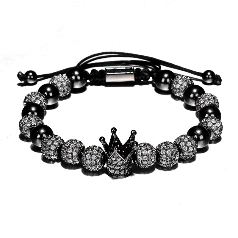 Luxus Crown Charm Herren Armbänder 8mm Micro Pave CZ Runde Geflochtene Makramee Armband Pulseira Feminina Handgemachter Schmuck Damen Geschenk