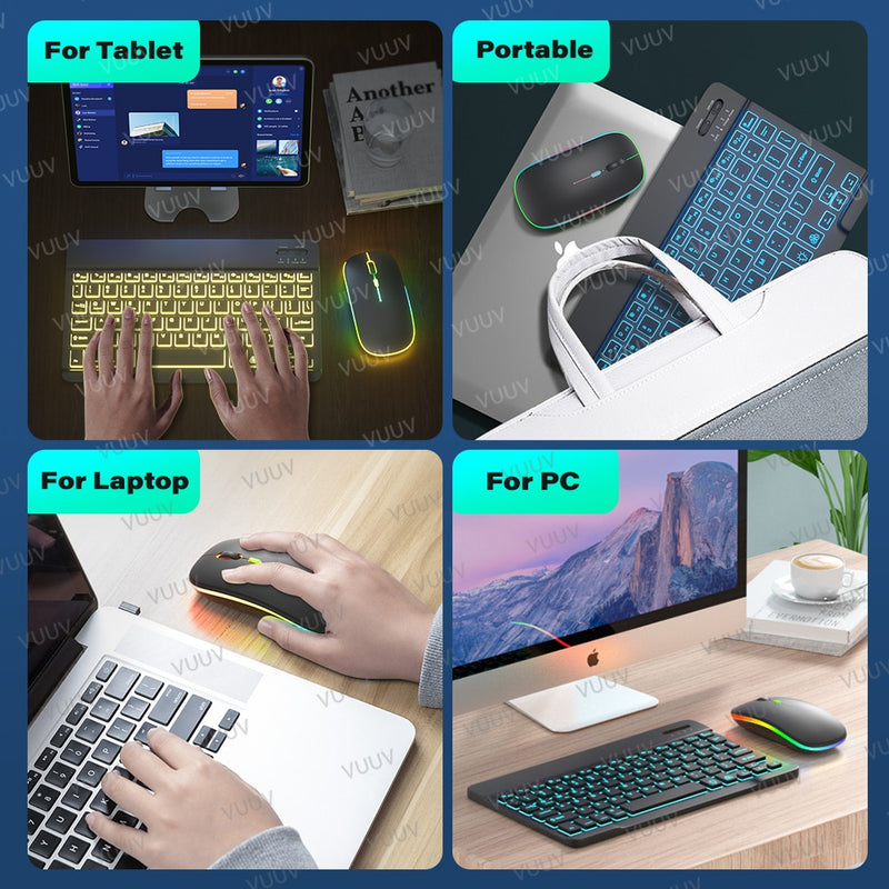 Bluetooth Wireless Mouse For Computer PC Laptop iPad Tablet MacBook With RGB Backlight Ergonomic Silent Rechargeable USB Mouse