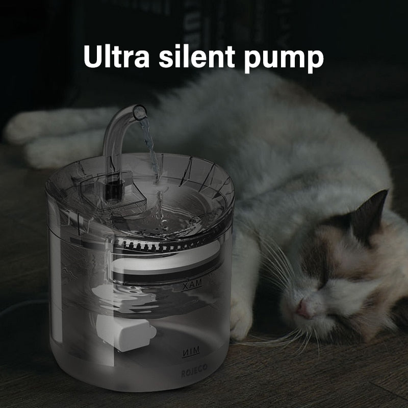 ROJECO 2L Katzen-Trinkbrunnen-Filter Automatischer Sensor-Trinker für Katzen-Futterspender Haustier-Wasserspender Auto-Trinkbrunnen für Katzen