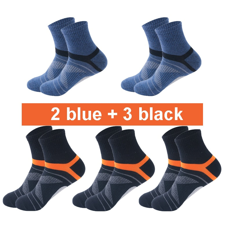 10 Uds = 5 pares de calcetines de algodón de alta calidad para hombre, calcetines deportivos transpirables informales para correr en invierno, calcetines deportivos a rayas EUR38-48