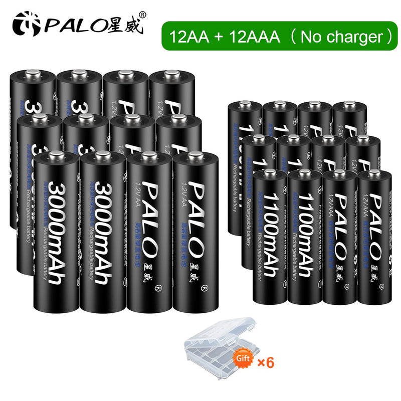 PALO 4 Stück 3000 mAh 1,2 V AA Akkus + 4 Stück 1100 mAh 1,2 V AAA Akku NI-MH AA AAA Akku für Kamera Spielzeug