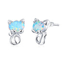 WOSTU 925 Sterling Silver Opal Stud Earrings Cat Unicorn Heart Blue Opal Earrings For Women Original Silver 925 Jewelry