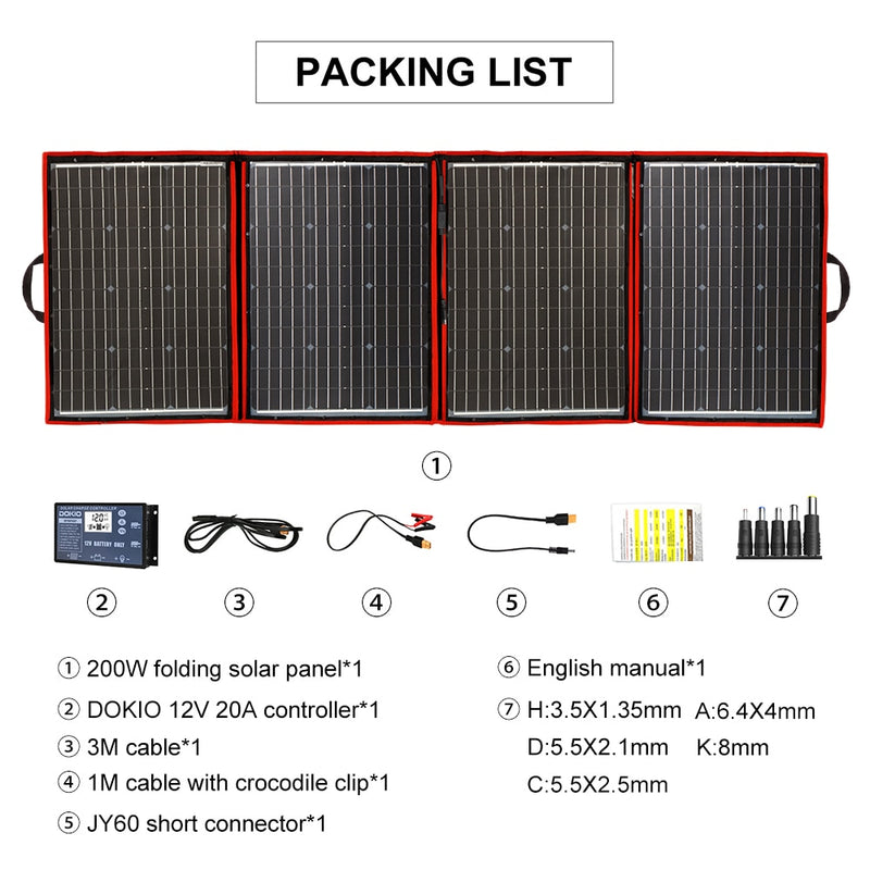 Dokio Brand Flexibel faltbar 200W (50Wx4) Mono-Sonnenkollektor Hochleistungs-tragbares Solarpanel für RV&amp;Boat&amp;Travel Solarpanel 200W