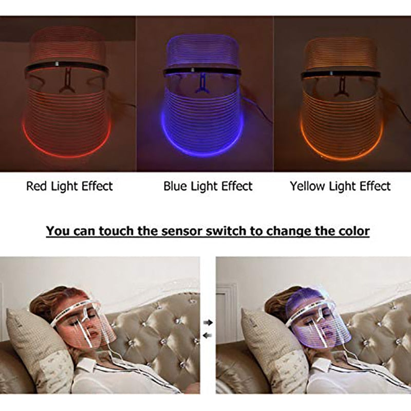 Máscara facial de terapia de luz LED de 3 colores, instrumento de fotón coreano, antienvejecimiento, antiacné, eliminación de arrugas, estiramiento de la piel, SPA de belleza