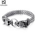 Kalen Gothic Halloween 23cm Chunky Mesh Kettenarmband für Männer Punk Totenkopf Bettelarmband Edelstahl Skelett Zubehör J