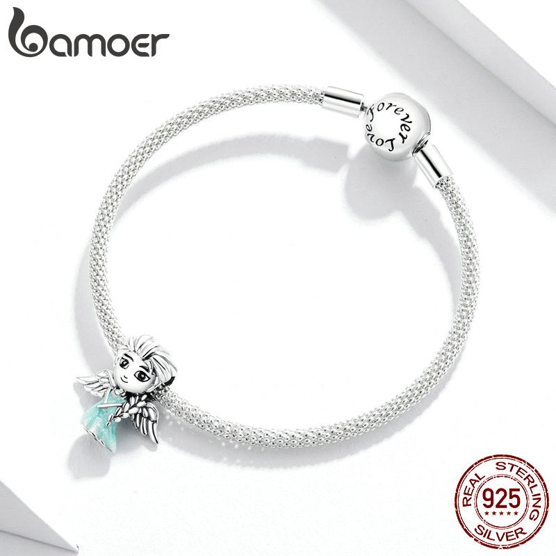 bamoer 925 Sterling Silver Snow Fairy Charm for Original Silver Plated platinum Bracelet Fine Jewelry DIY Bangle Beads SCC1652