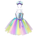Kinder Mädchen Meerjungfrau Prinzessin Kleid Ärmelloses Mesh Tutu 3D Blume Haarband Set Kinder Halloween Thema Party Cosplay Kostüm