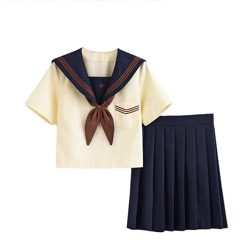 Uniforme escolar para niña, uniformes escolares de marinero de la Marina de clase japonesa, ropa de estudiantes para niñas, traje de marinero azul marino de Anime COS beige