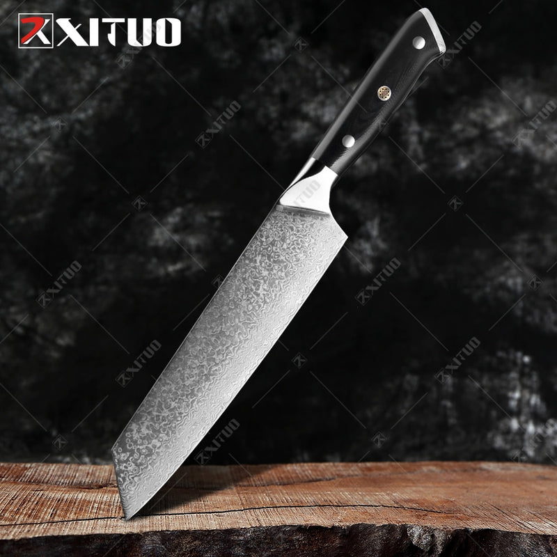 XITUO Damaskus Kochmesser 1-8 STÜCKE Professionelle Japan Sankotu Cleaver Bone Messer Utility Kiritsuke Schälmesser Küchenmesser Kochen