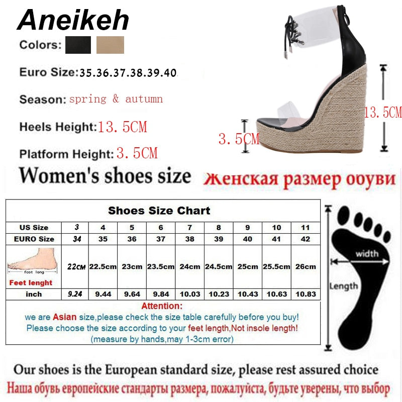Sandalias Aneikeh de PVC a la moda para mujer, transparentes, con cordones, cuñas con nudo de mariposa, tacones altos, negro, dorado, para fiesta, zapatos de salón diarios, concisos