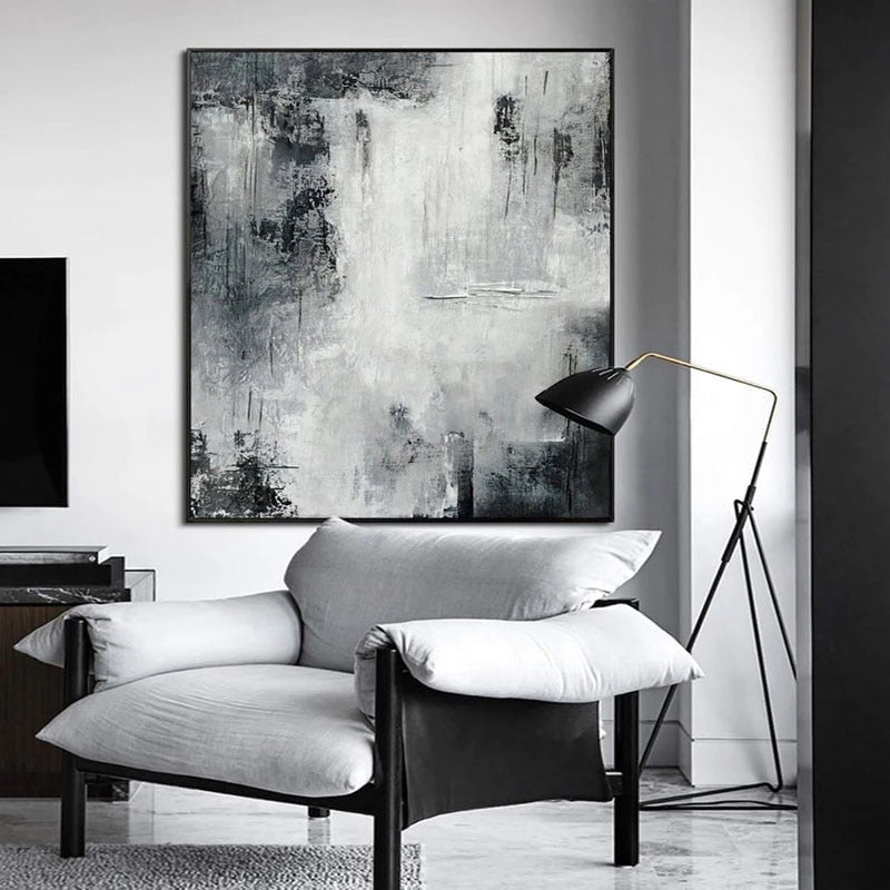 Gran pintura abstracta negro blanco paisaje moderno arte de la pared pintura hecha a mano pintura de pared para la decoración de la sala de estar del hogar