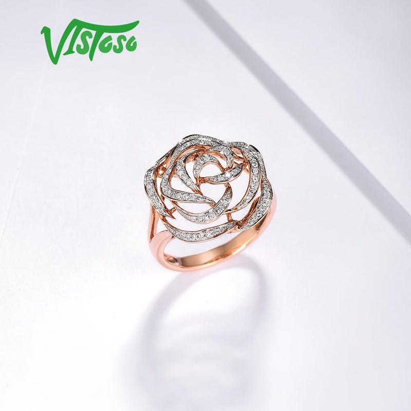 Anillos de oro VISTOSO para mujer, anillo de oro rosa de 14K 585 genuino, anillos de compromiso de promesa de diamantes brillantes, joyería fina de aniversario