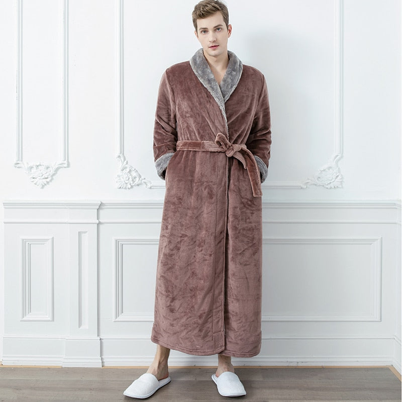 Herren Winter Plus Größe Lang Korallen Fleece Bademantel Kimono Warmer Flanell Bademantel Herren Gemütliche Roben Nacht Nachtwäsche Damen Morgenmantel