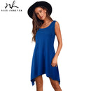Nice-forever Casual Pure Color with irregular hem Dresses Loose Women Shift Summer Dress 413