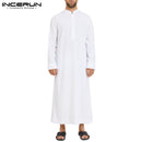 Hombres musulmanes Jubba Thobe manga larga Color sólido transpirable túnicas 2022 Stand Collar islámico árabe Kaftan hombres Abaya S-5XL INCERUN