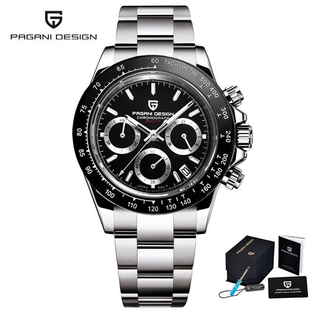 PAGANI DESIGN Men Quartz Wristwatch Luxury Sapphire Glass Sport Watch Rubber Strap Chronograph Watches Mens Japan VK63 Clock Man