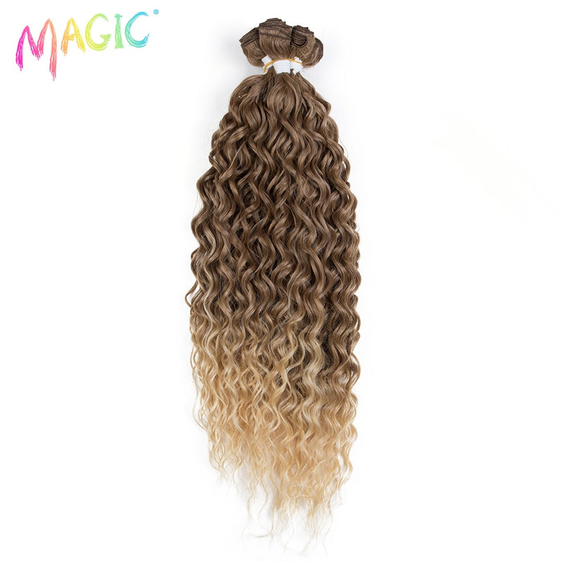 Magic Synthetic  6PCS 24 26 28inches Kinky Curly Hair Bundles Ombre Blonde Color Fake Hair Extensions Curly Hair Accessories