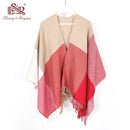 Damen Winter Reversible Oversized Blanket Plaid Pullover Poncho Cape Kaschmir Schal und Wraps Strickjacken Dickerer Pashmina-Schal