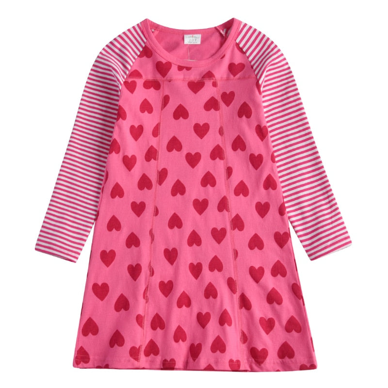 Vestido de algodón para niñas VIKITA, Vestidos con apliques de dibujos animados para niños, ropa informal para niños, Vestidos de retazos de manga larga para niñas