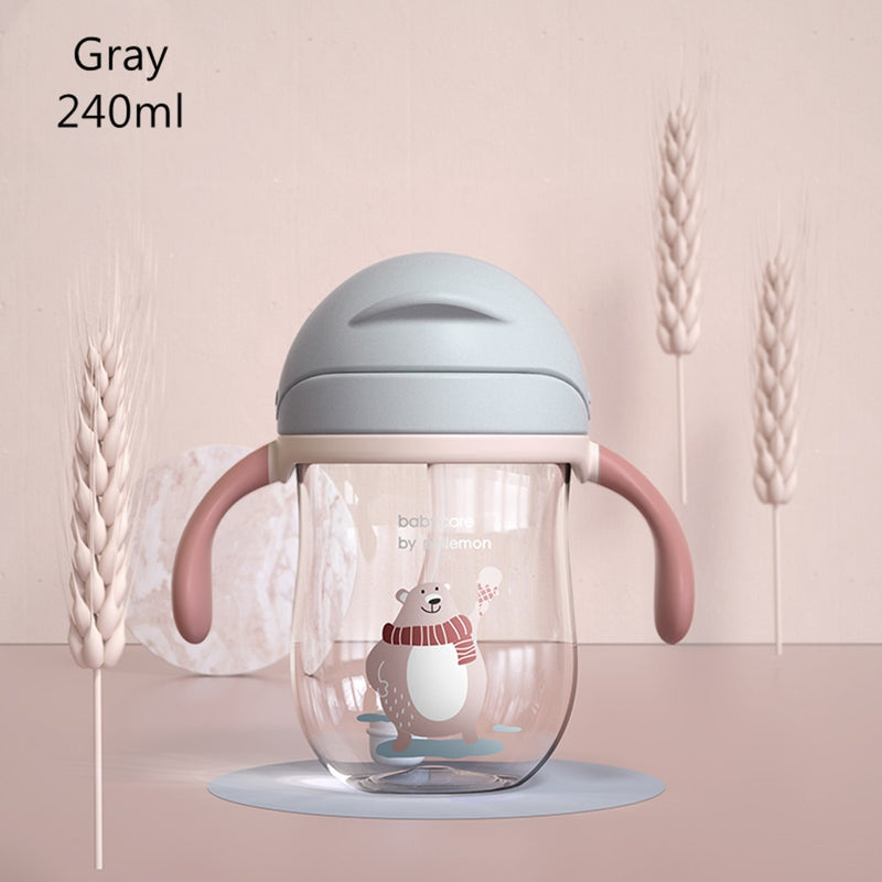 BC Babycare Baby Sippy Cup Kids Learning 360° Drinking Water Baby Bottle Leakproof V-Straw Anti-choked Handle/Shoulder Strap Cup