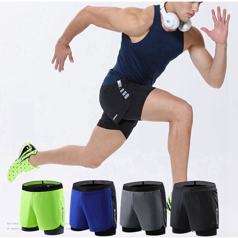 Gym shorts  Men Mock Two-Piece Marathon Running Track and Field Training Fitness Quick-Drying  Sports Shorts