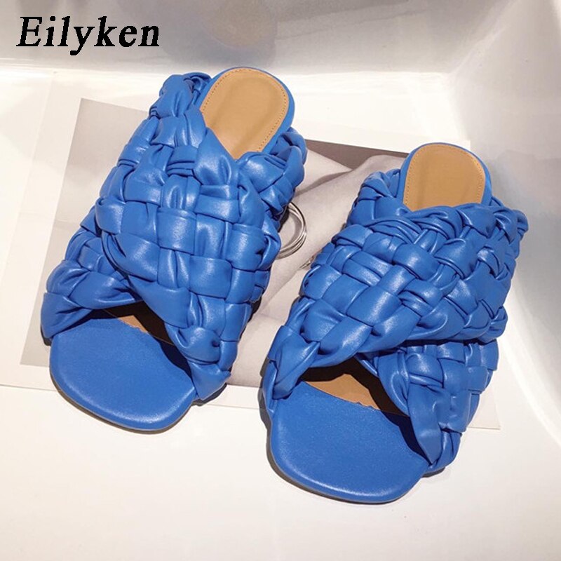 Eilyken 2022, chanclas de verano para mujer, zapatillas informales planas con punta abierta de tejido de alta calidad, sandalias de ocio, chanclas de playa para mujer, talla 42
