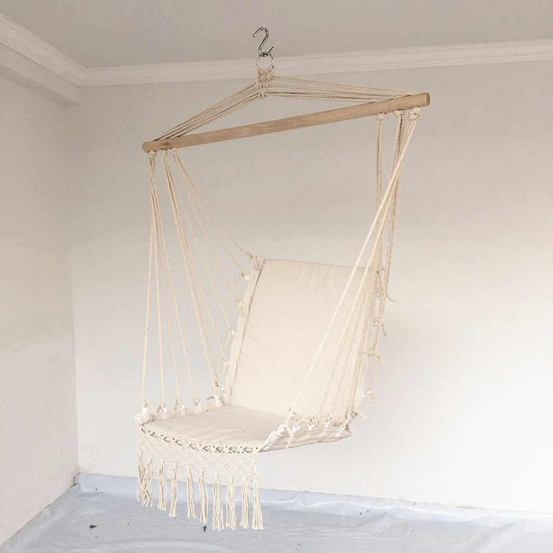 Silla de hamaca Interior nórdica para exteriores, columpio de jardín para el hogar, hamaca colgante con borlas, muebles para interiores, silla de dormitorio con varilla de madera