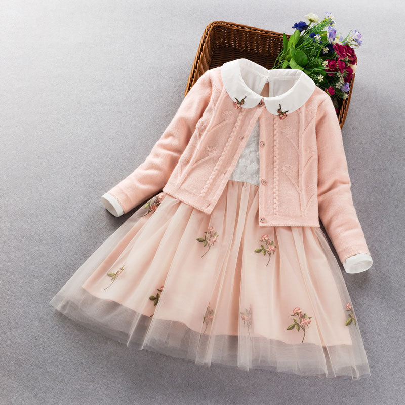 Elegant Girls clothing set new 2022 spring autumn Kids princess coat+dress 2Pcs suit for girl party children clothes 3 5 8 9Year