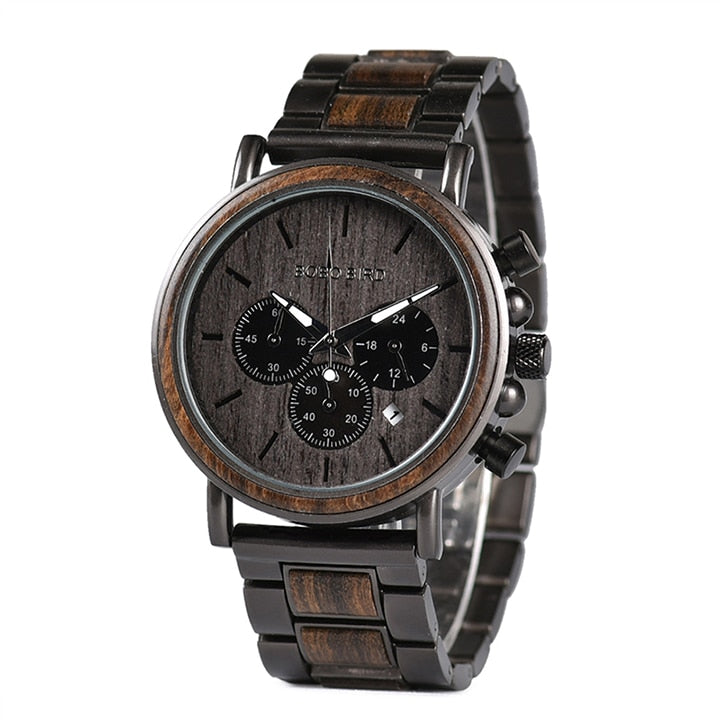 BOBOBIRD Male Watch Wooden Men Wristwatches Luminous Handle Chronograph Timepiece relogio masculino In Gift Box