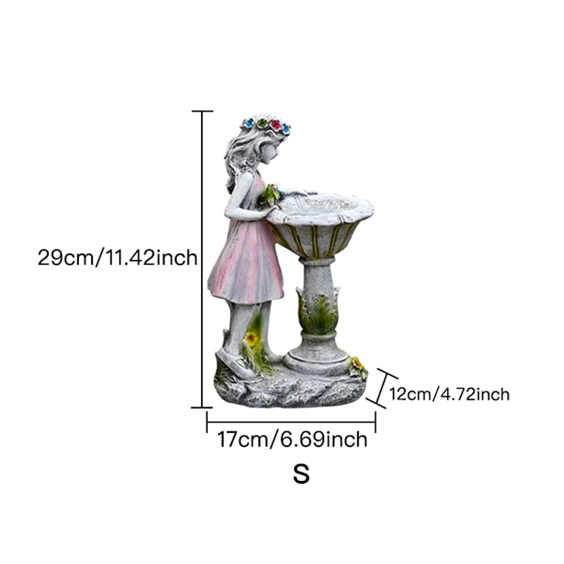 Figura de ángel de resina escultura Hada de las flores decoración Solar corona estatua de niña al aire libre Villa patio jardinería adornos de paisaje