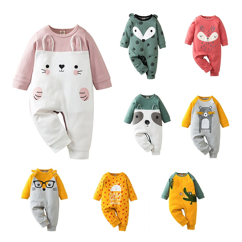 Herbst Kintted Babykleidung voller Ärmel Baumwolle Infantis Babykleidung Strampler Cartoon Kostüm Ropa Bebe neugeborene Jungen Mädchen Kleidung