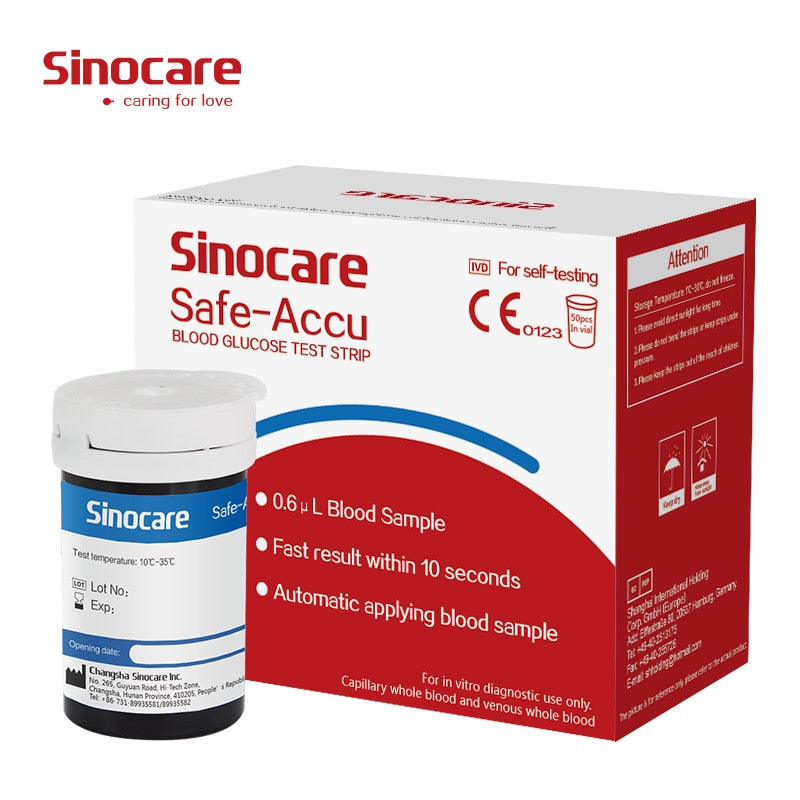 (50/100/200/400) Sinocare Safe Accu Blood Glucose Test Strips (With Lancets)